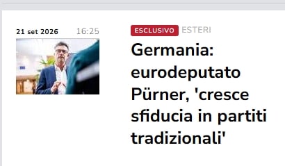 Germania: eurodeputato Pürner, ‘cresce sfiducia in partiti tradizionali’